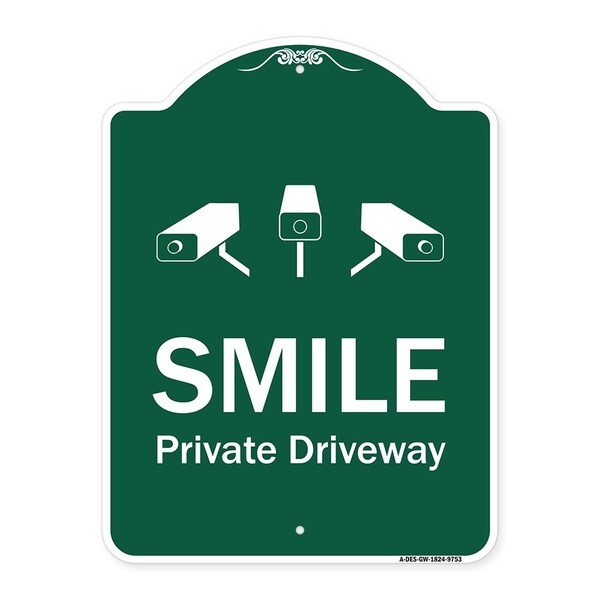 Signmission Smile Private Driveway With Video Surveillance Camera Graphics Aluminum Sign, 24" H, GW-1824-9753 A-DES-GW-1824-9753 - main